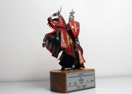 Model Knight mounted on Wooden Base with printed Deal Info
